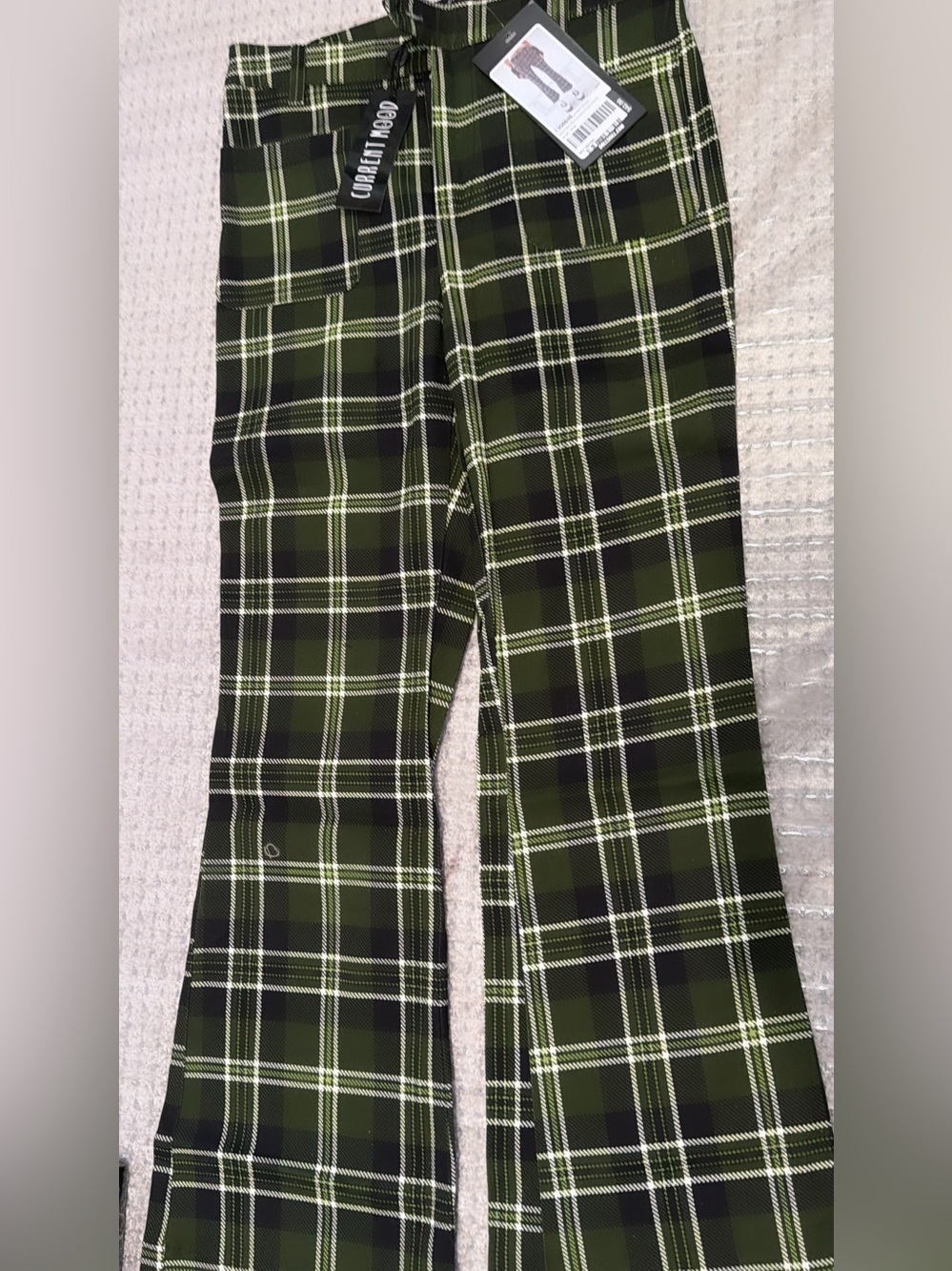 Dolls kill current mood green and Black Plaid Flare Pants xs NWT